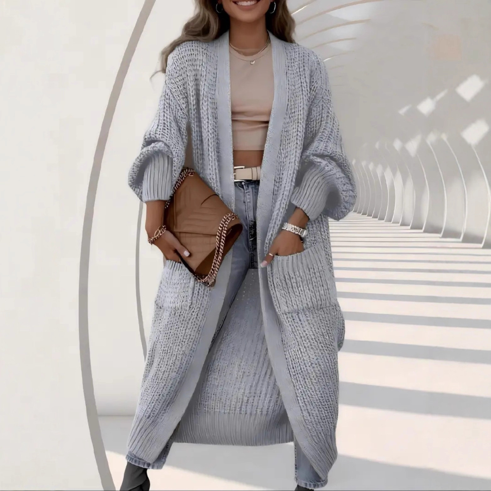 Women's Thick Knit Long Cardigan Sweater Coat Loose V-Neck Long Sleeve Midi