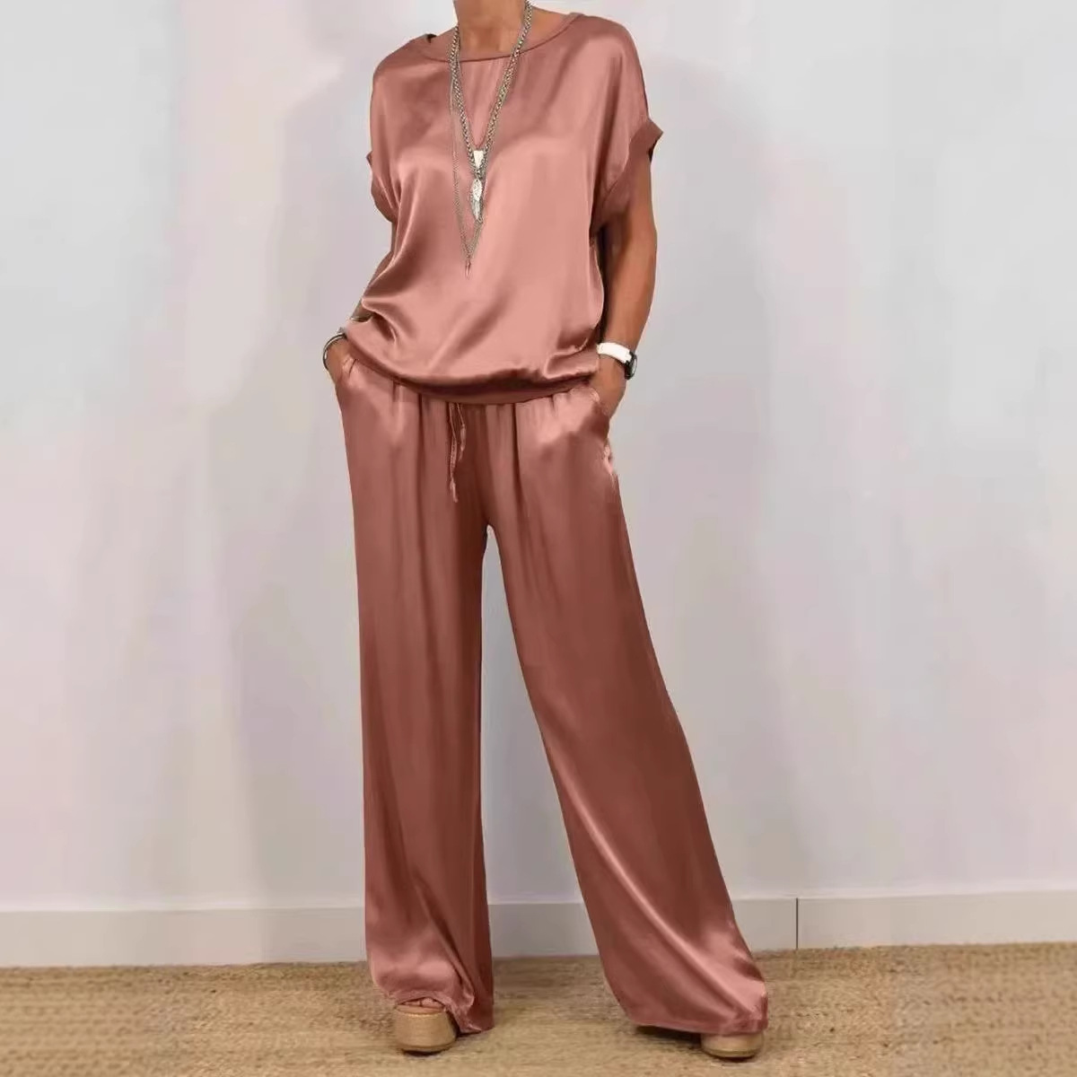 Women's Loose Wide-Leg Pants and Shirt Casual Set