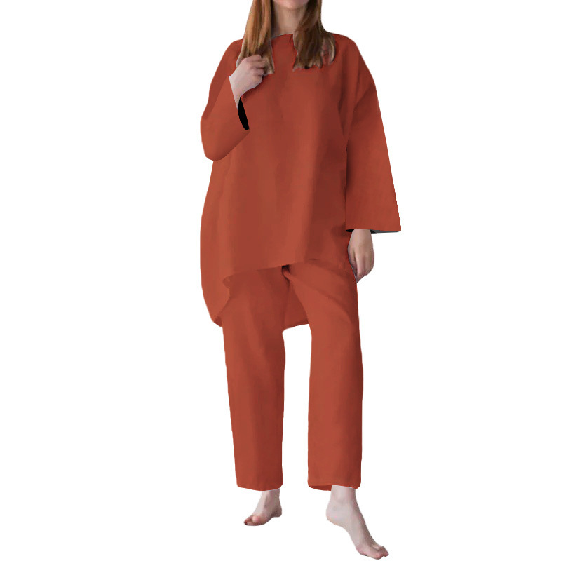 Women's Loose Casual Solid Color Cotton-Linen Two-Piece Set
