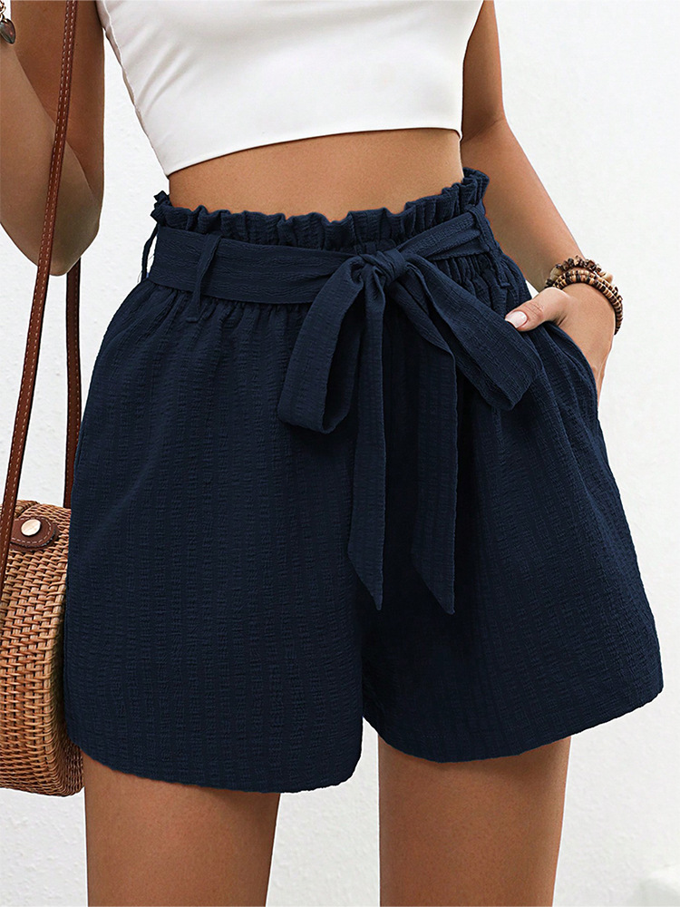 High-Waist Tie Loose Wide-Leg Casual Shorts