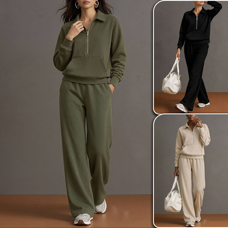 Women's Casual Solid Color Two-Piece Sweatshirt Set