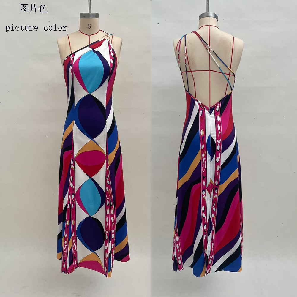 Women's Halter Neck Printed Midi Dress Casual A-Line