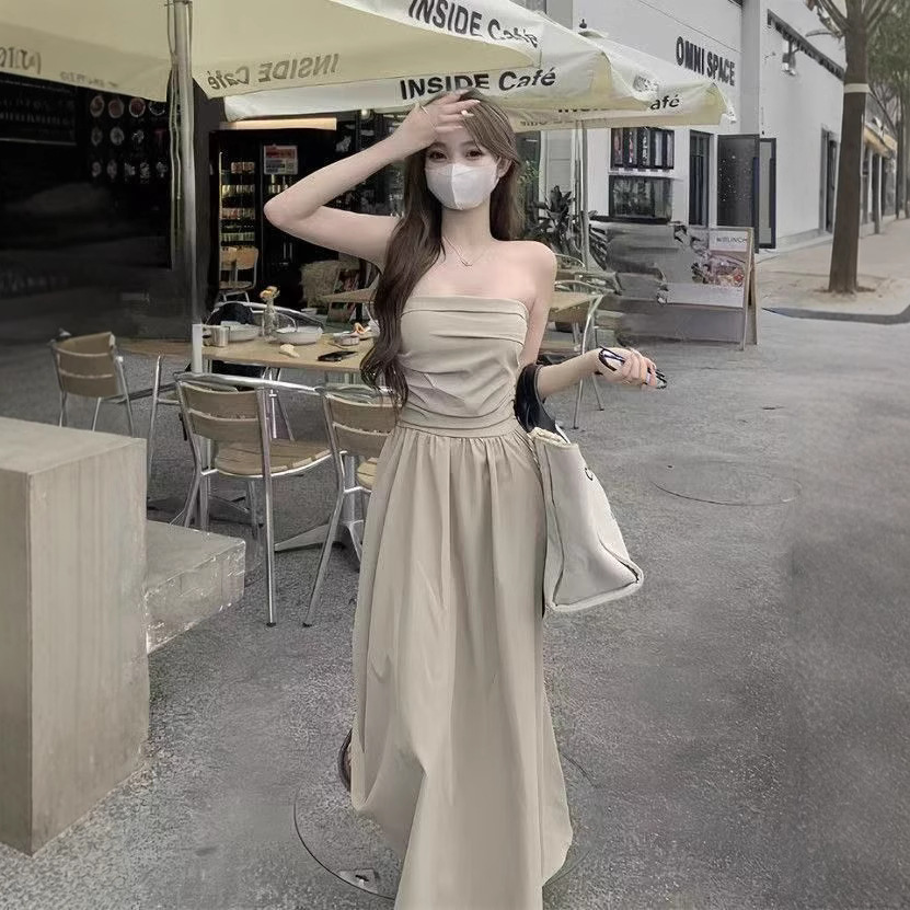 Women's Ruched Tube A-Line Dress with Waist-Cinching Slimming Fit