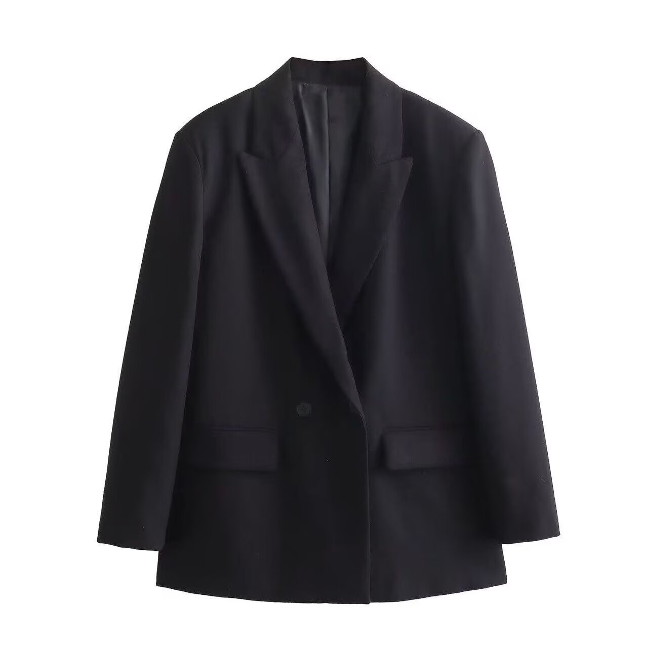 Women's Solid Button-Up Jacket Slim Fit V-Neck Long Sleeve