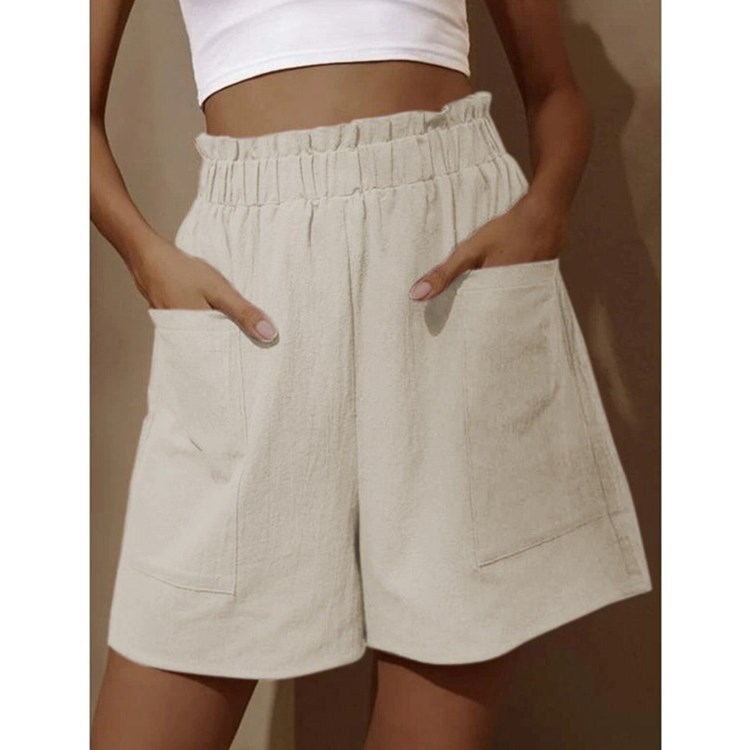 Women's Cotton-Linen High-Waist Wide-Leg Casual Shorts