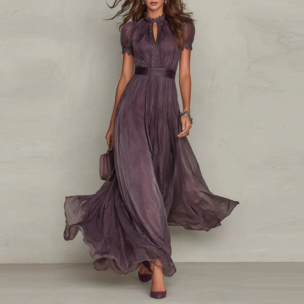 V-Neck Waist-Cinched Ruffle Flared Midi Dress