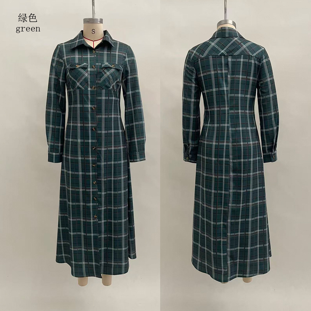 Plaid Long Sleeve A-Line Shirt Dress