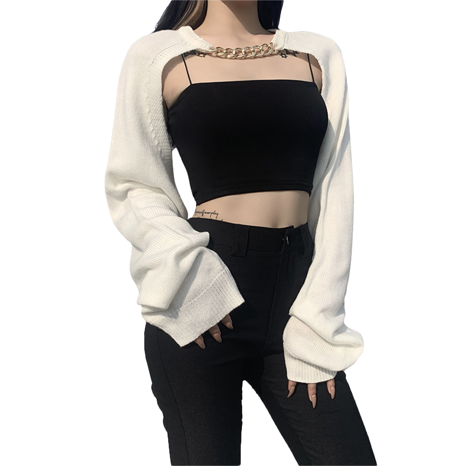 Women's Long Sleeve Chain Cutout Knit Cover-Up