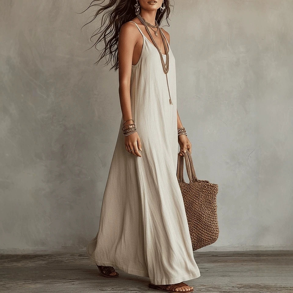Boho Sleeveless Maxi Dress Loose Relaxed Fit