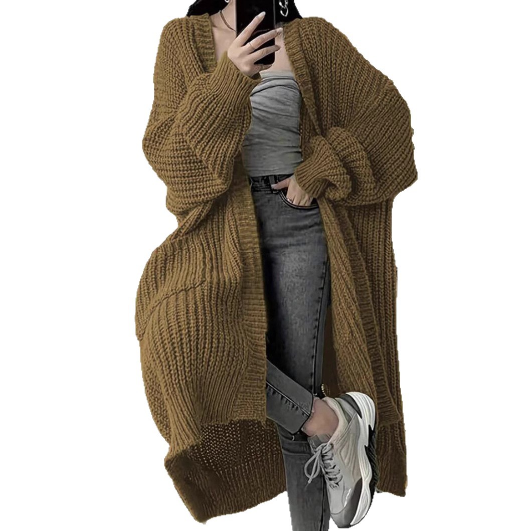 Women's Long Over-Knee Knit Cardigan Loose V-Neck Open Front Sweater Coat