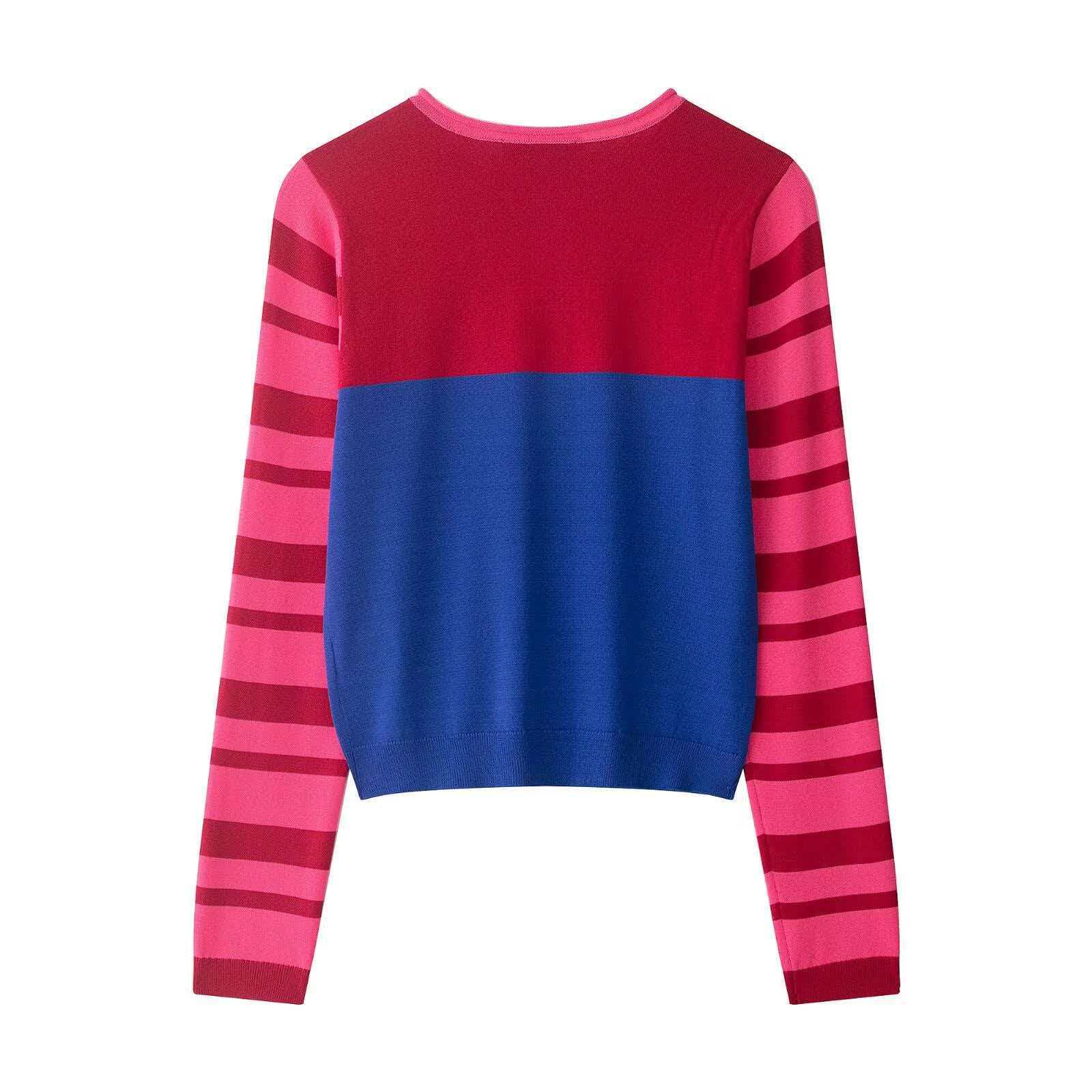 Women's Retro Color-Block Striped Knit Cardigan