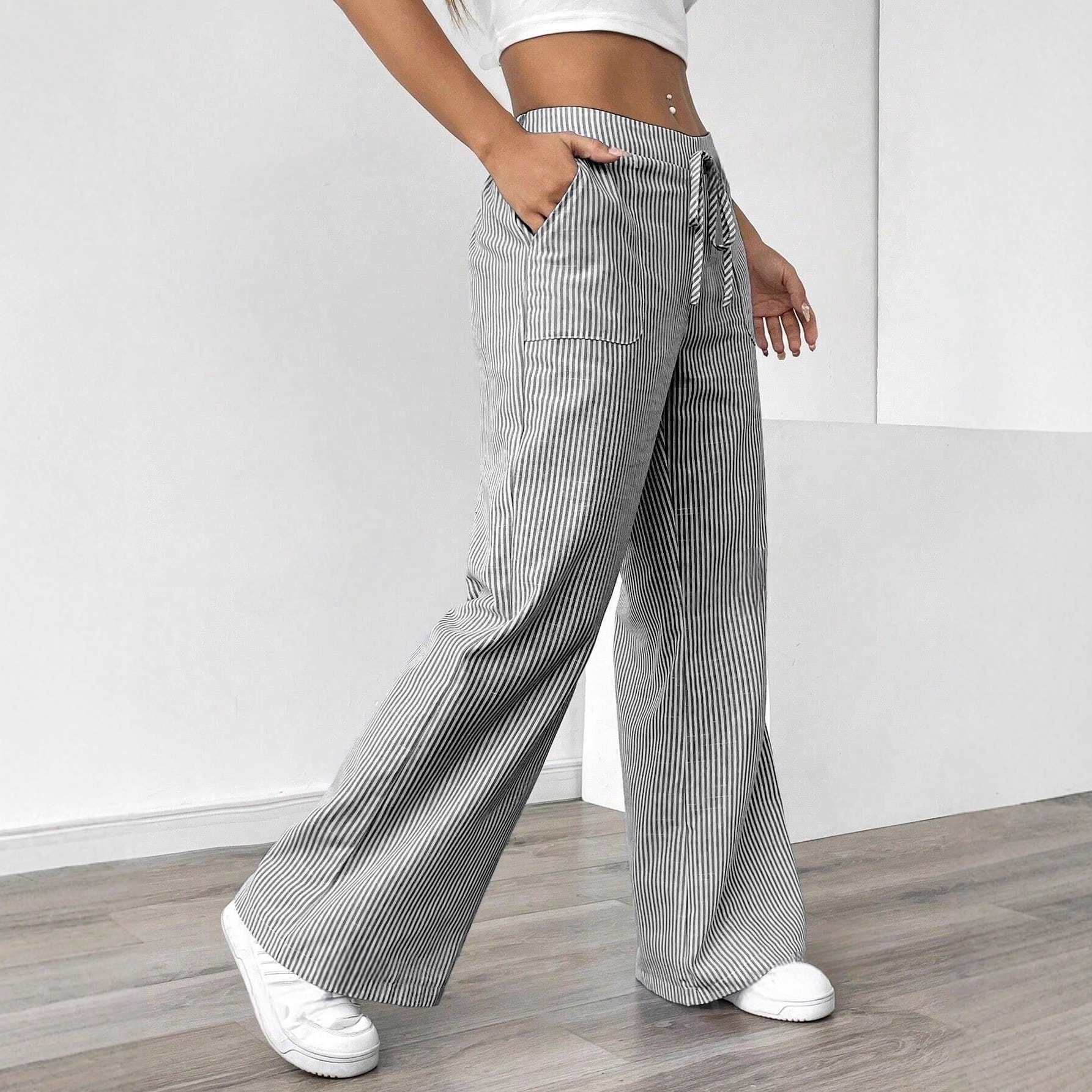 Striped Wide-Leg Pants Casual Streetwear Loose Fit High Waist