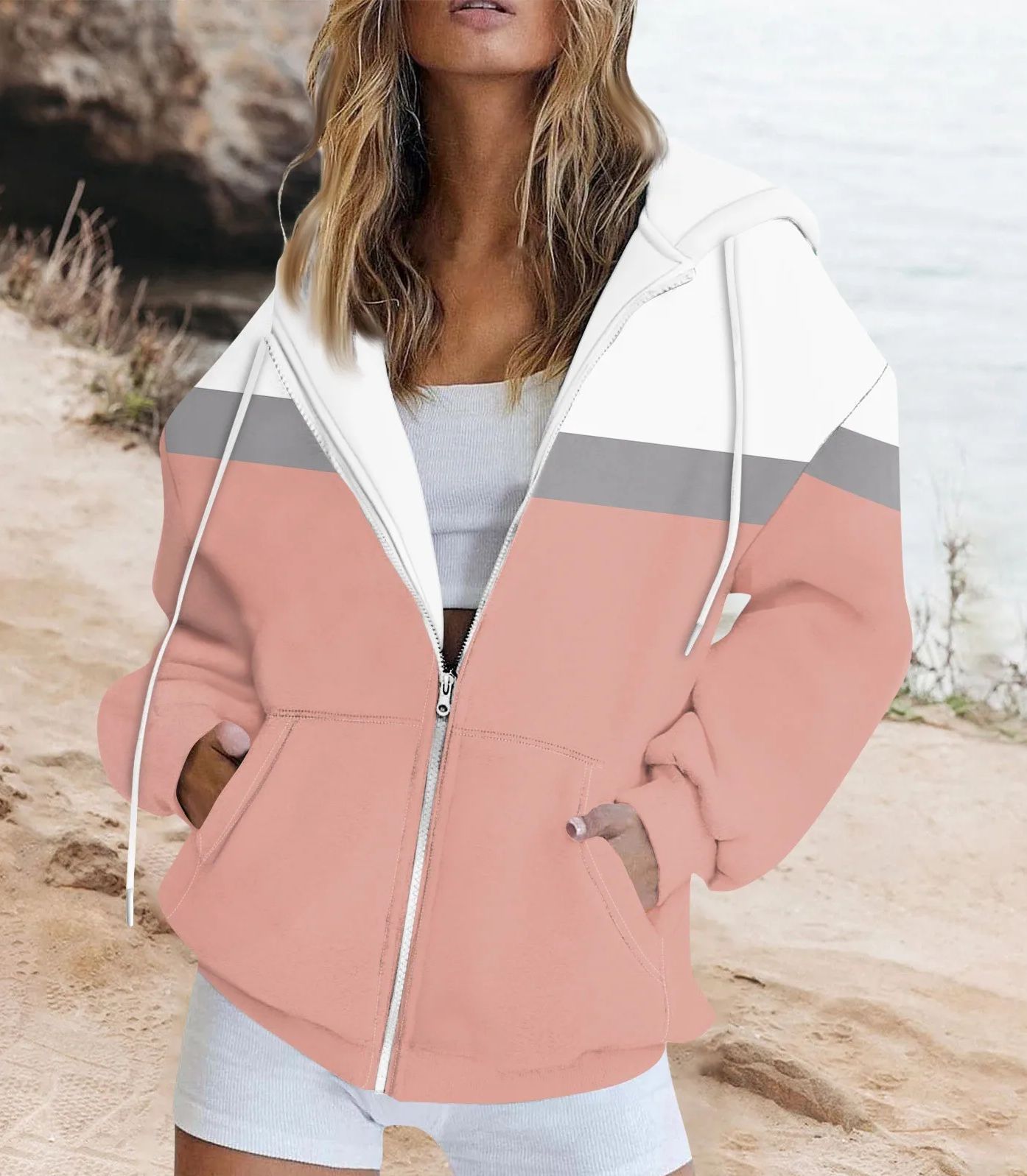 Women's Colorblock Print Zip-Up Sweatshirt