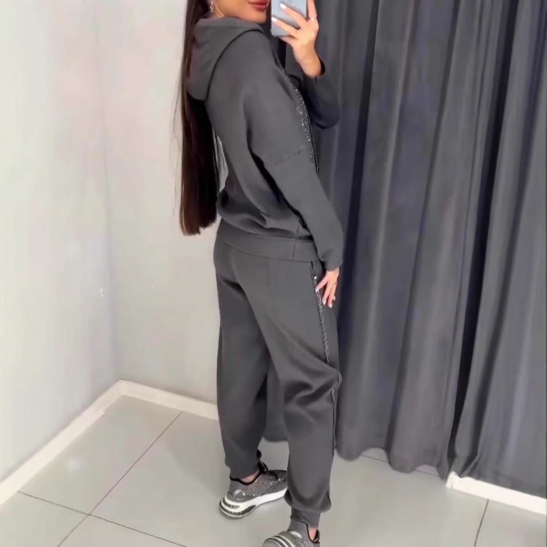 Women's Color-Block Hooded Sweatshirt and Pants Set Casual Sportswear
