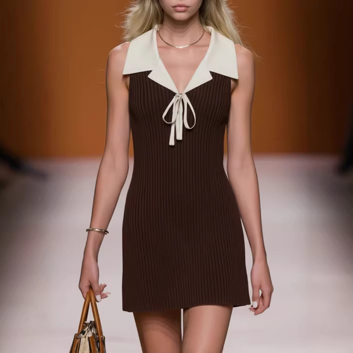 Elegant Sleeveless Knit Mini Dress with Colorblock Detail