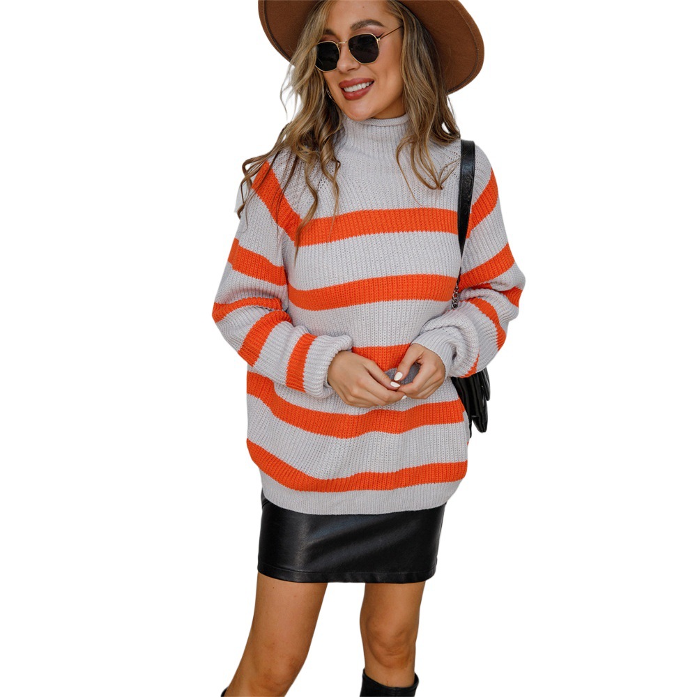 Striped Turtleneck Pullover Sweater
