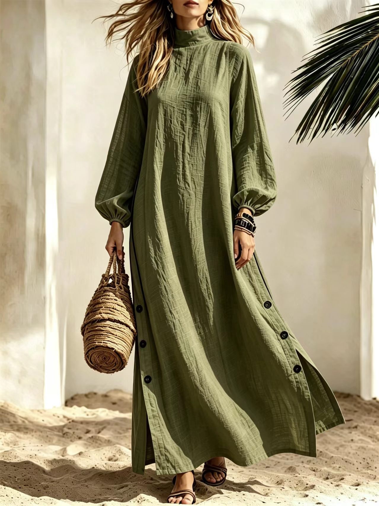 Women's Half-Turtleneck Long-Sleeve Loose Casual Dress