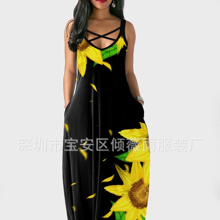 Summer High-Waist Digital Print Sleeveless Bodycon Midi Dress