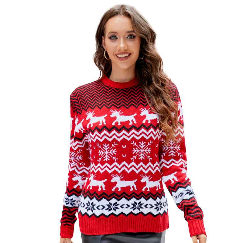 Snowflake Christmas Sweater Crewneck Knit Couple Matching Holiday Pullover