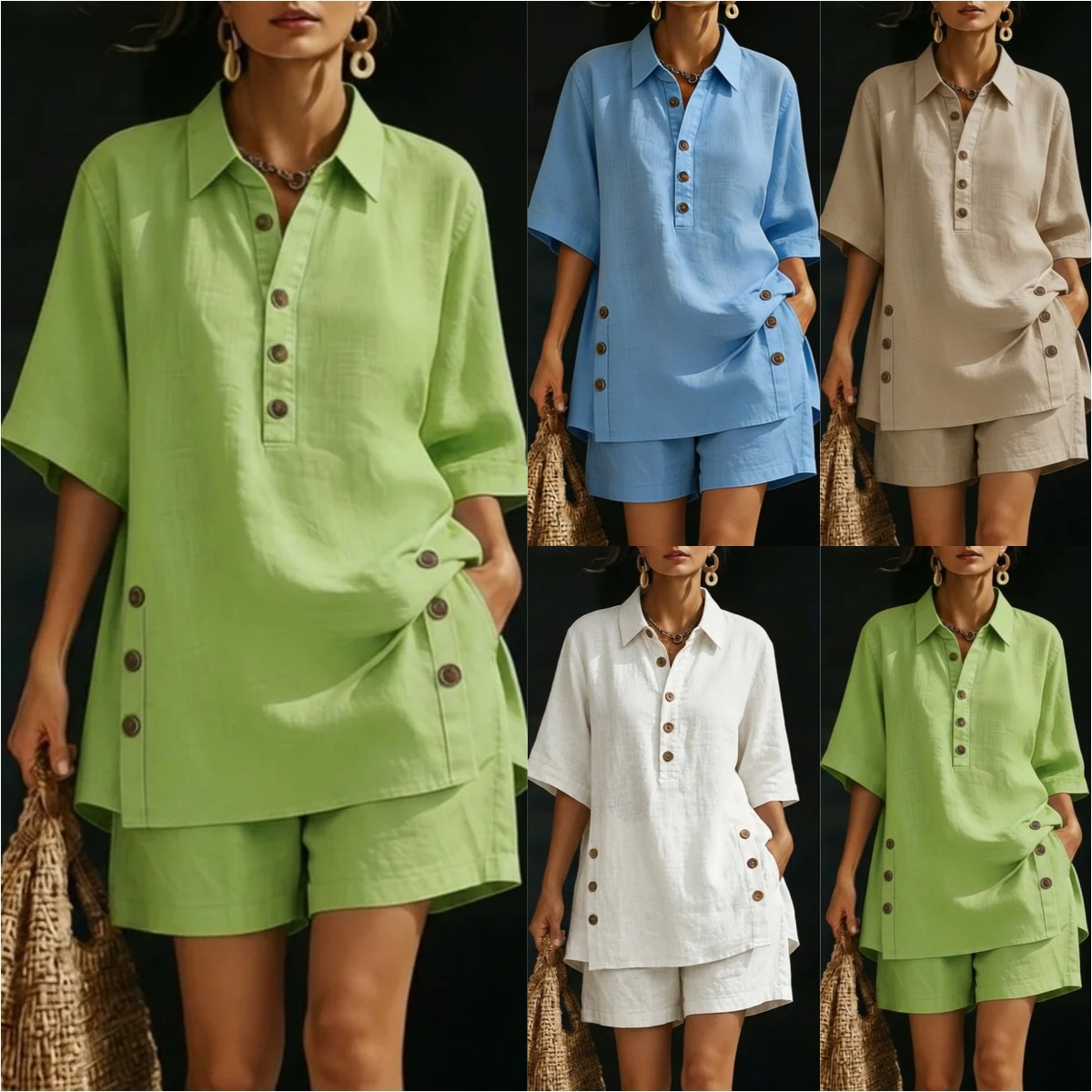 Women's Short Sleeve Shirt and Loose Pants Two-Piece Set