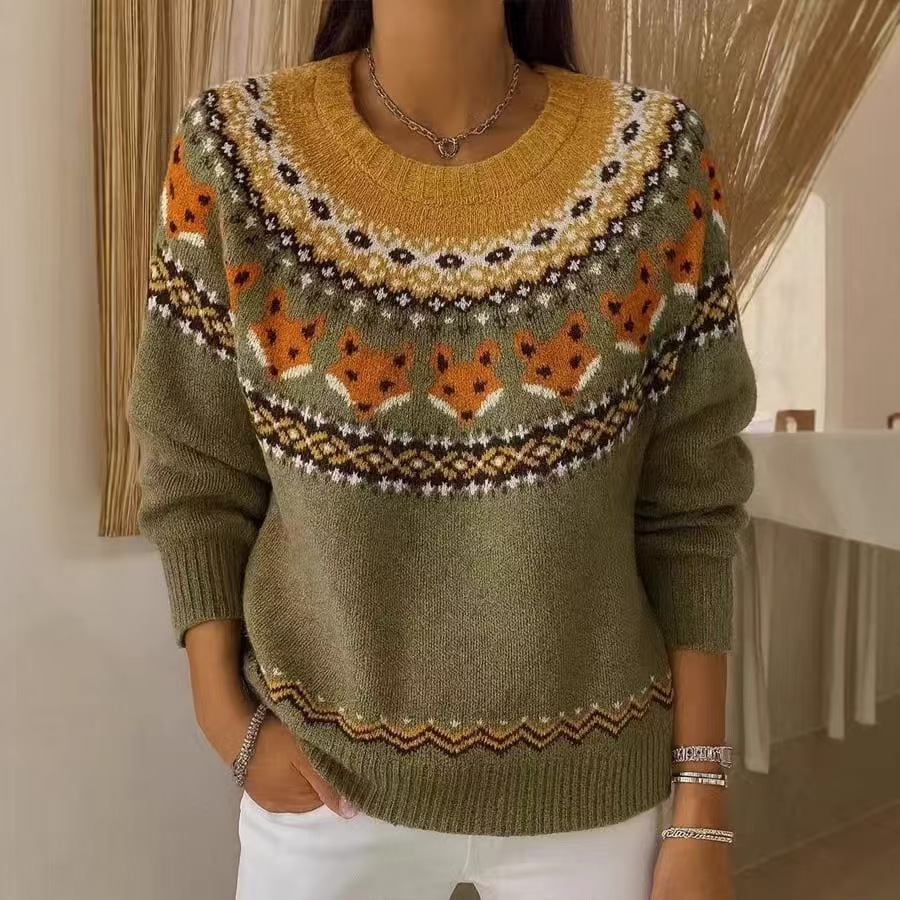 Women's Color-Block Crewneck Pullover Knit Sweater