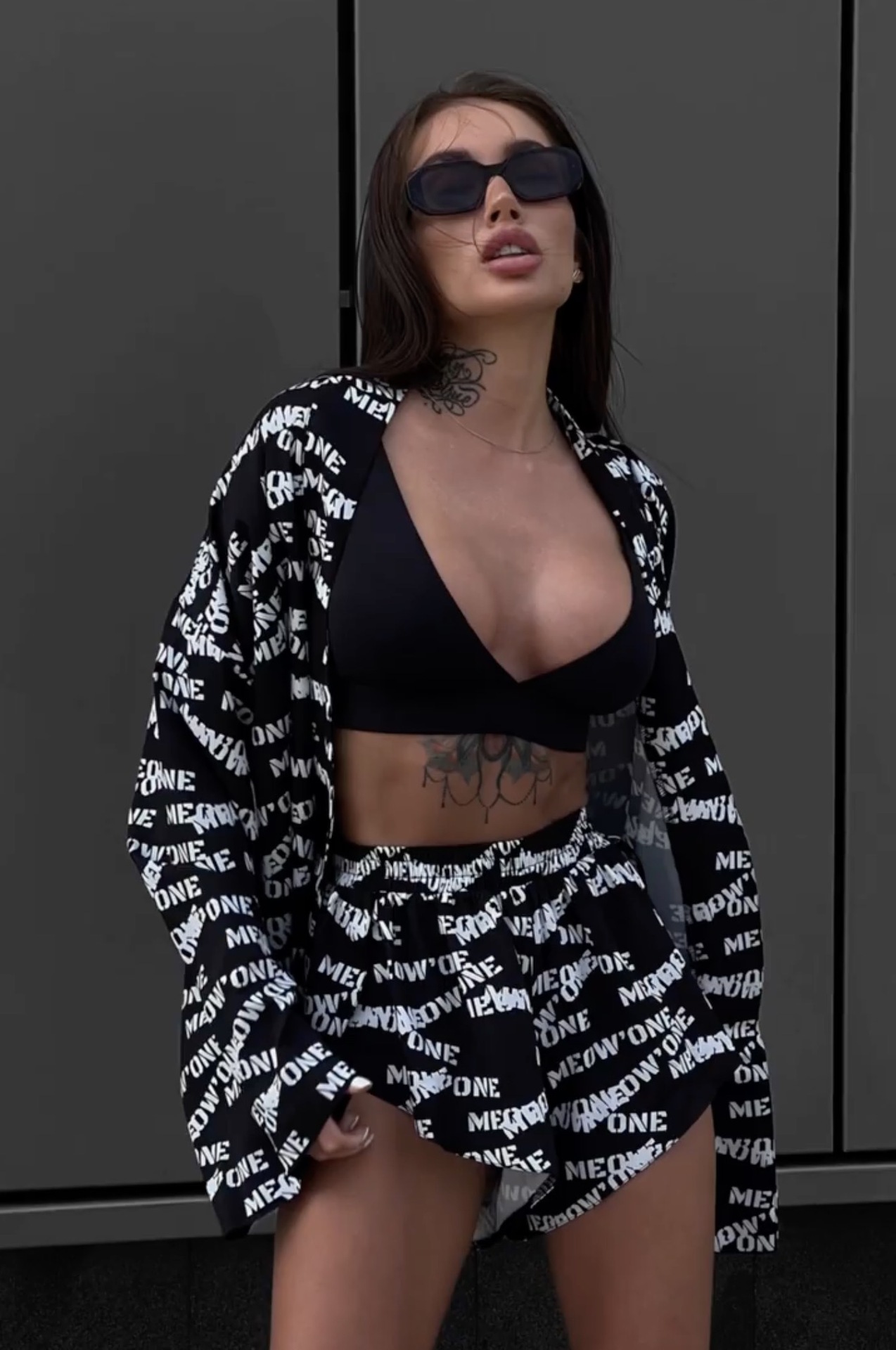 Women's Printed Long Sleeve Tie-Waist Pajama Set with High-Waist Shorts