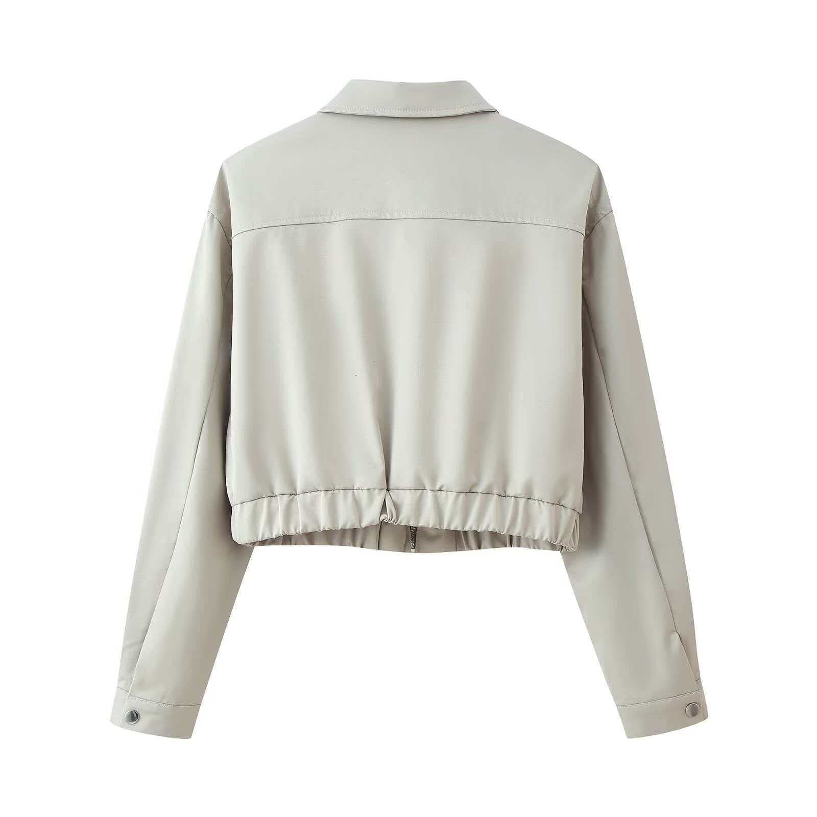 Women's Beige Gray Zip Jacket and Bloomer Shorts Set