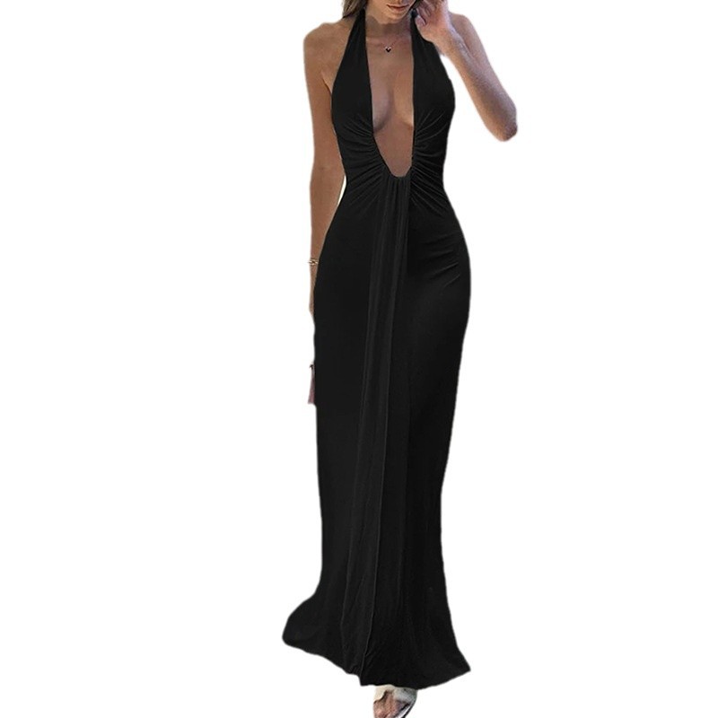 Women's Elegant Open-Back Halter Long Dress