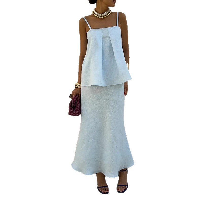 Women's Casual Loose Solid Color Cami Dress Two-Piece Set