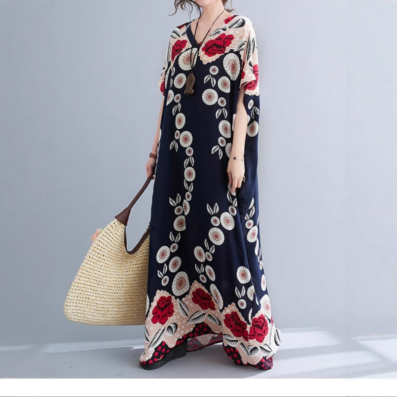 Women's Loose Long Lounge Dress, Lightweight Polyester, Plus Size, Wearable Out