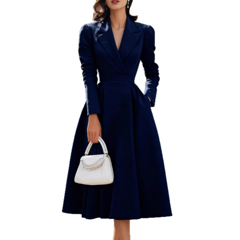 Women's V-Neck Waist-Cinching French-Style Long Gown Dress