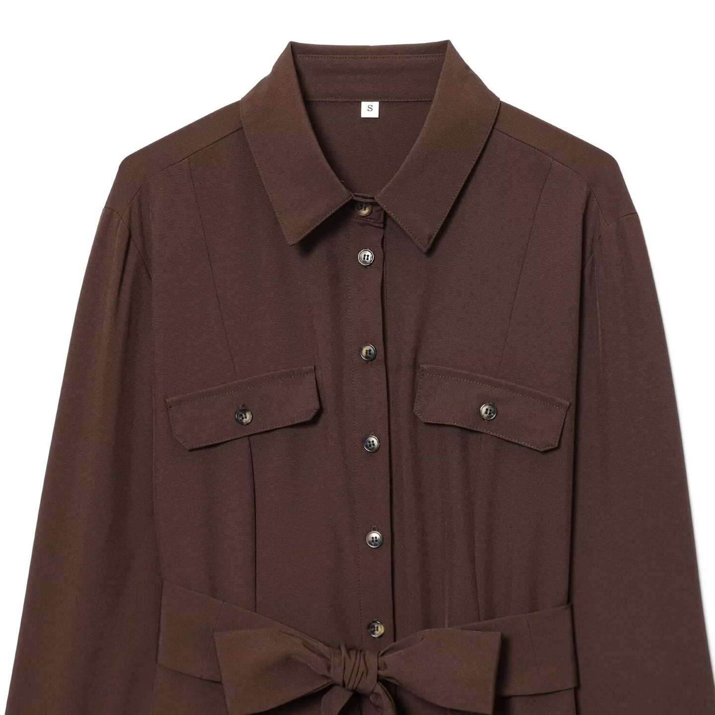 Belted Button-Front Shirt Dress A-Line Midi