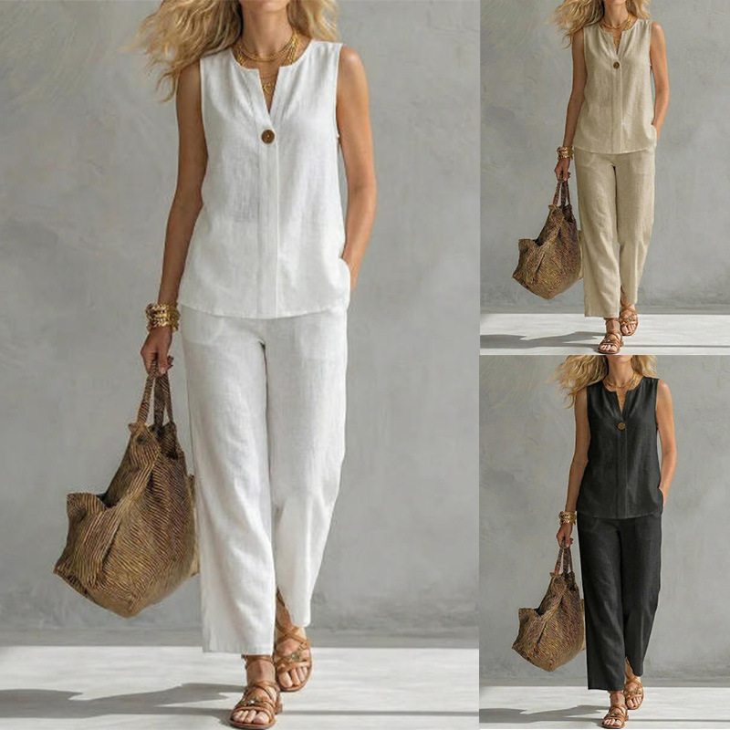 Women's Sleeveless Top and Wide-Leg Pants Set