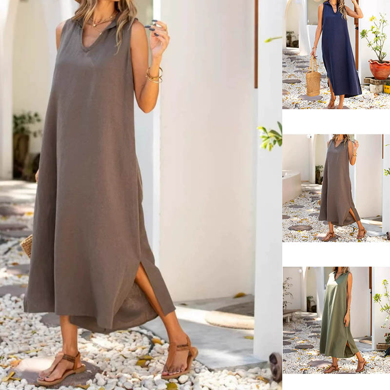 V-Neck Sleeveless Loose Casual Midi Dress