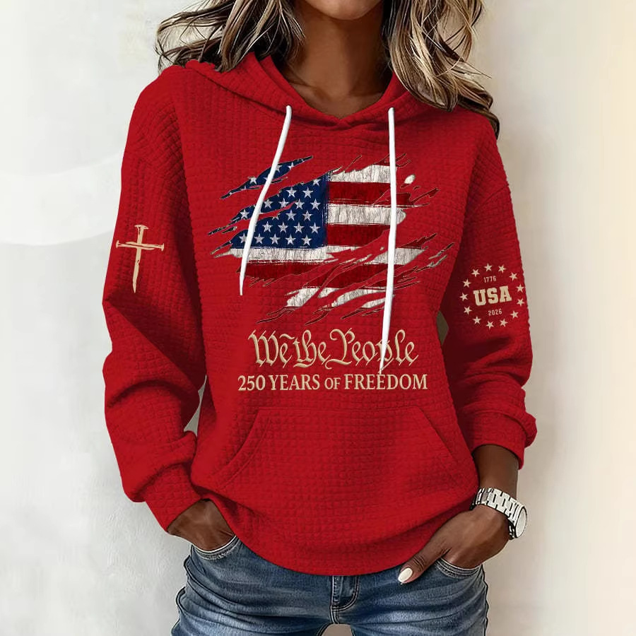 Women's USA Flag Print Hooded Sweatshirt Casual Pullover