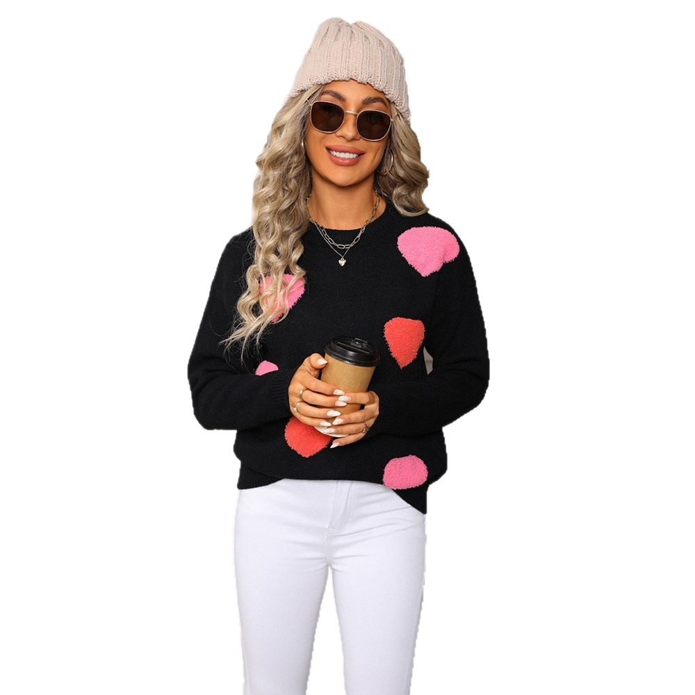 Plus Size Heart Colorblock Crewneck Knit Sweater
