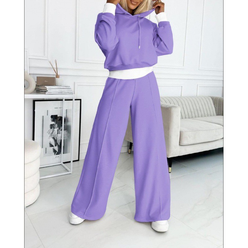Color-Block Hoodie & Pants Two-Piece Casual Set