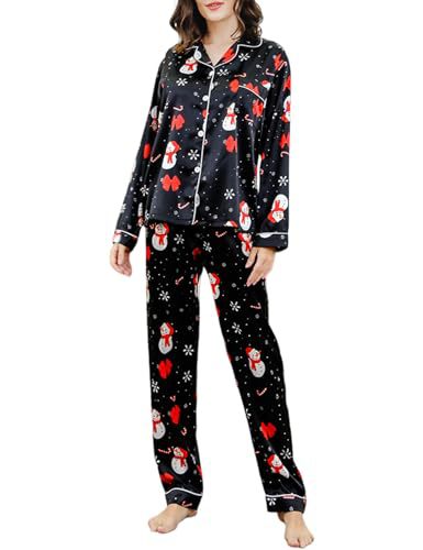 Women's Cuban Collar Christmas Print Long Sleeve Shirt Set