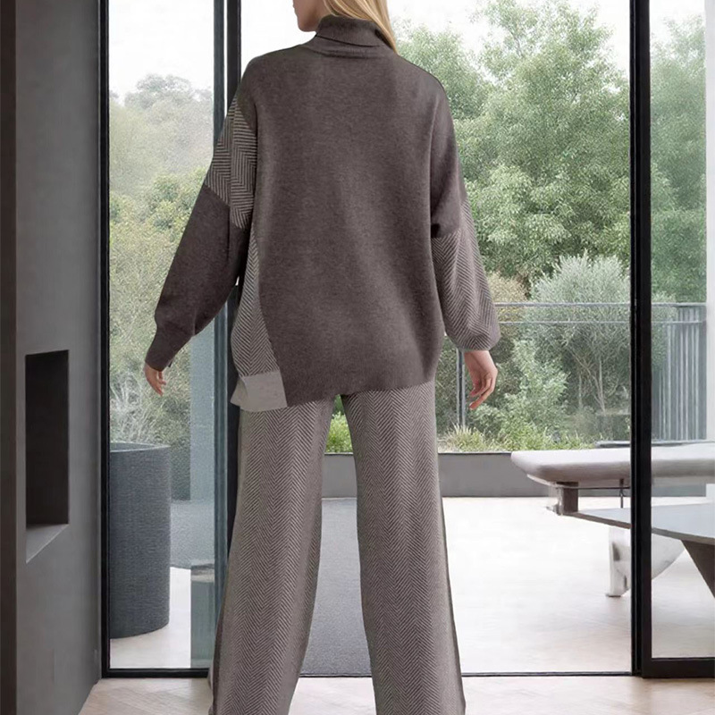 Women's Mid-Length Two-Piece Sweater Set Loose Fit Plus Size Colorblock