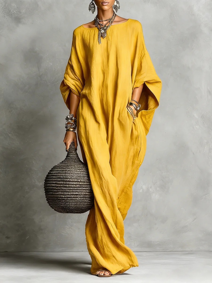 Women's Off-Shoulder Long Sleeve Solid Color Long Casual Dress