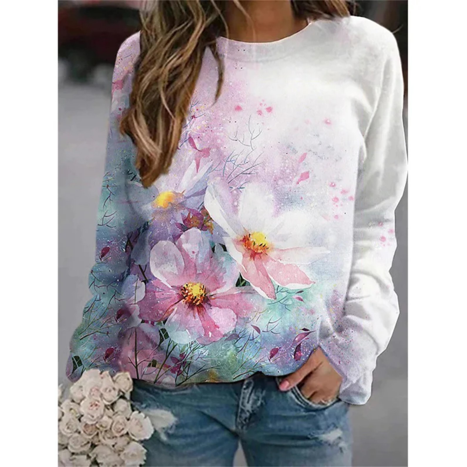 Women's Floral Print Crewneck Sweatshirt