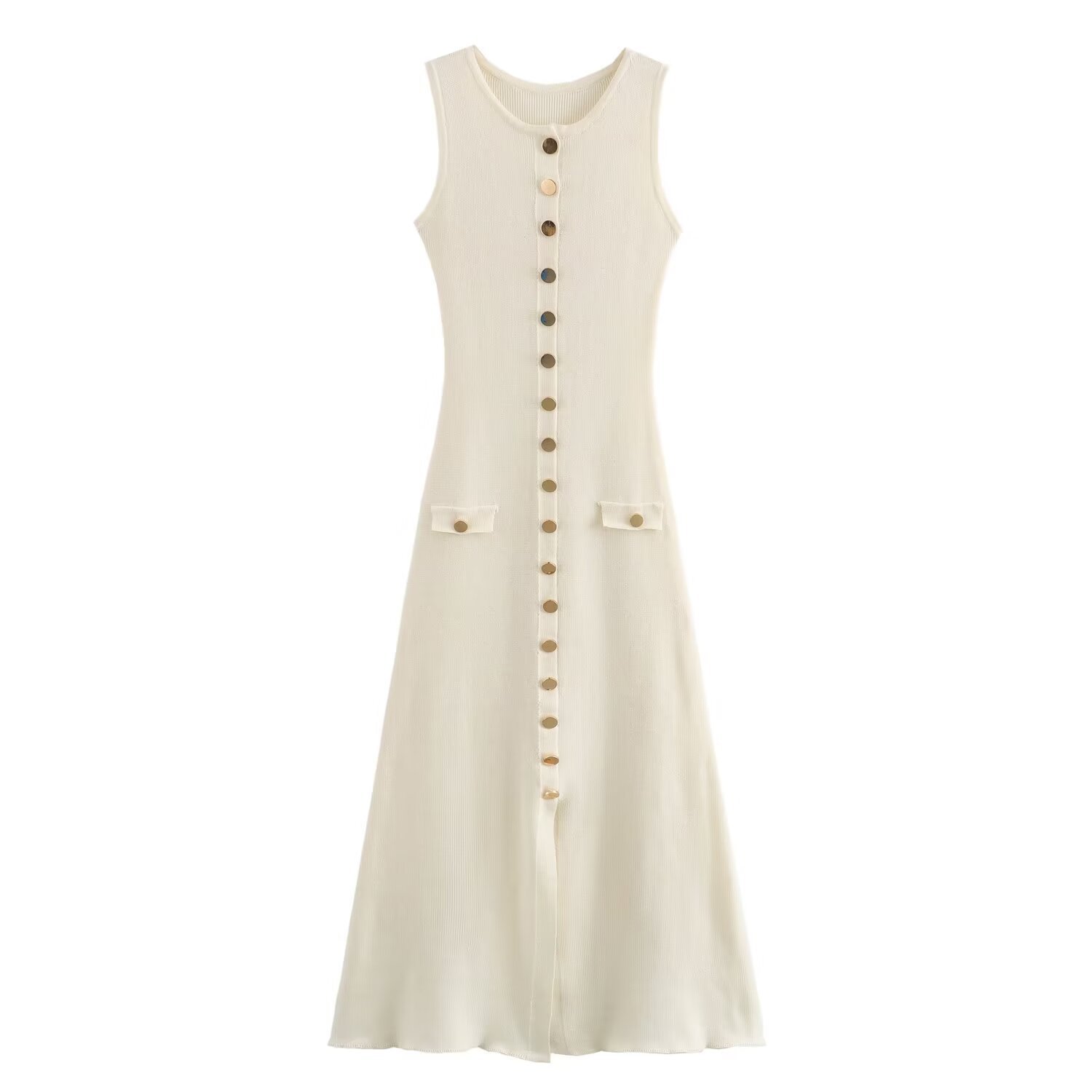 Metal Button Knit Bodycon Dress