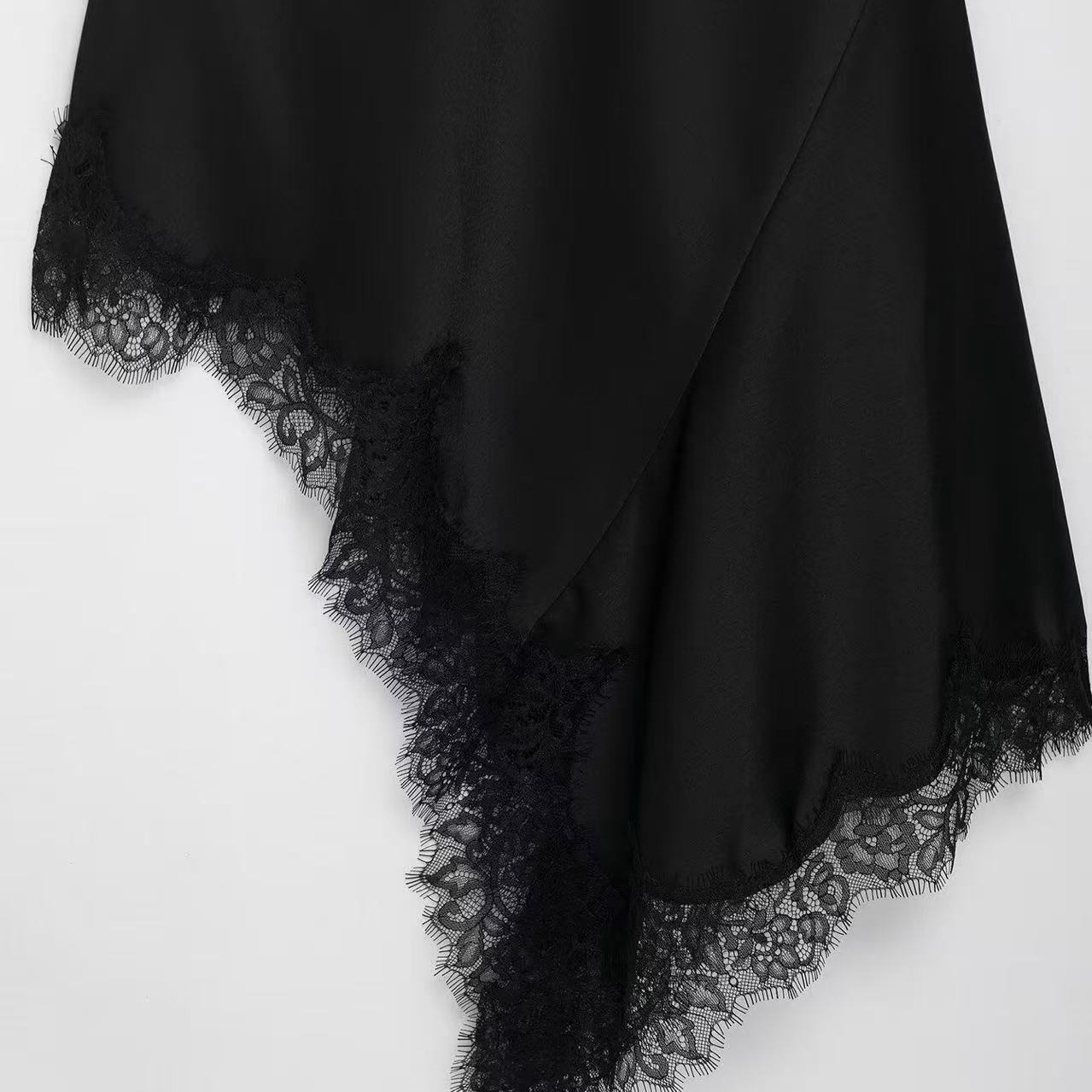 Women's Lace-Trim Satin-Feel Midi Dress with Collar
