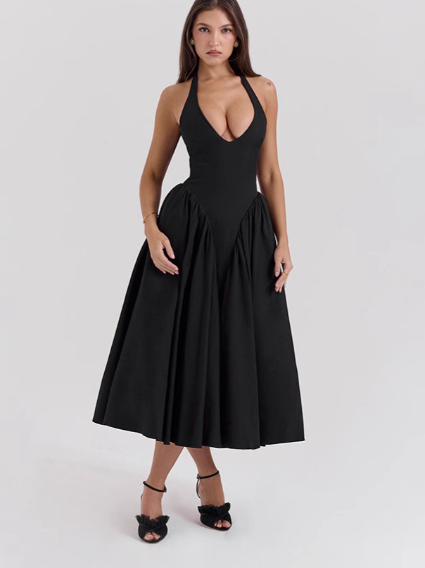Deep V-Neck Halter Backless Bodycon Maxi Dress