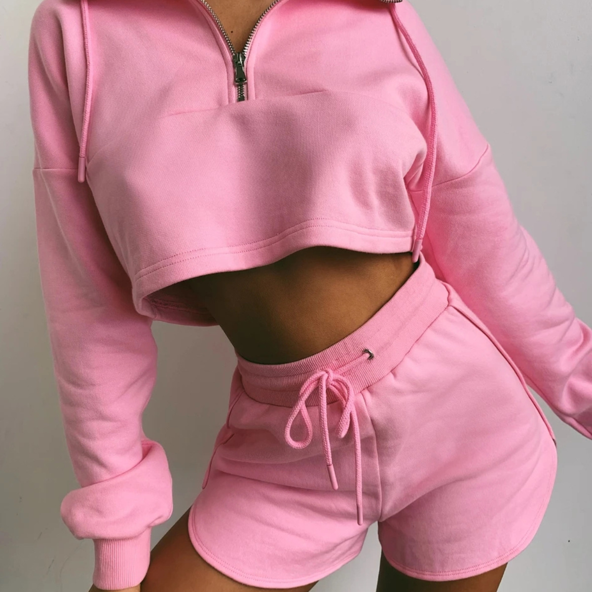 Women's Summer Casual Two-Piece Shorts Set with Zip