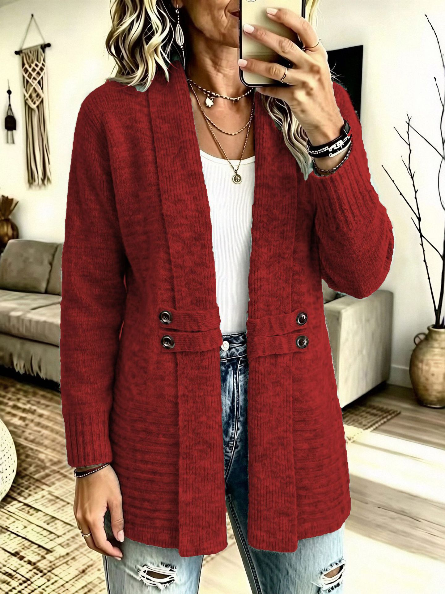 Women's Lazy Style Open Front Cardigan Sweater