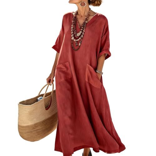 Women's Solid Print Casual Dress with Pockets