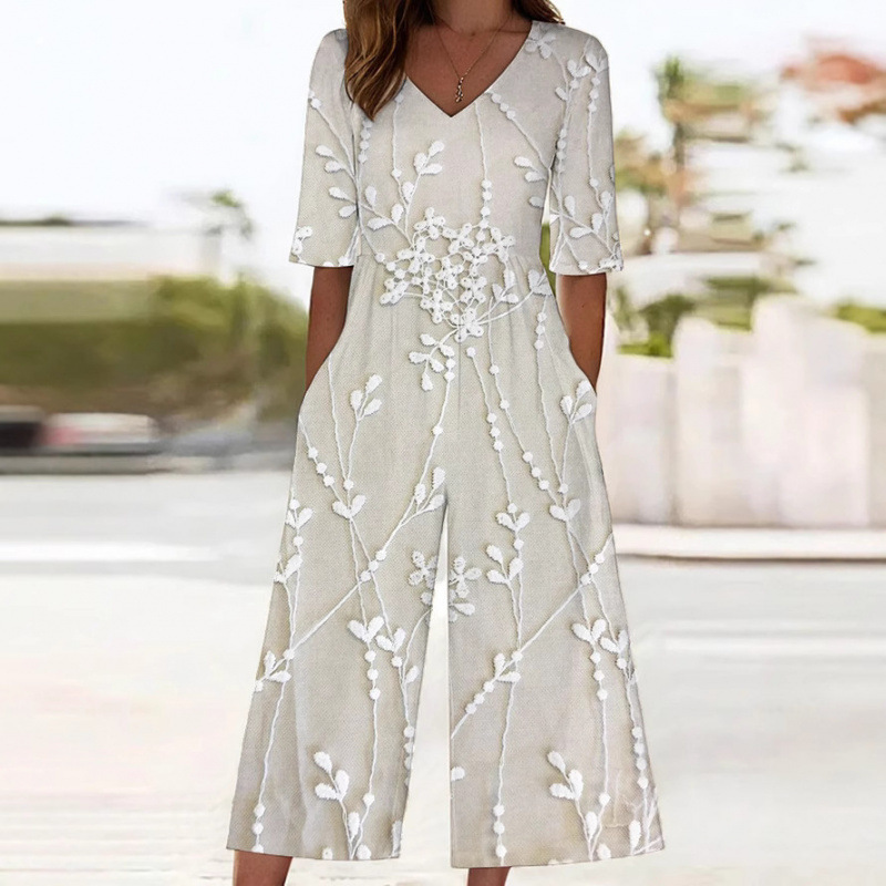 Floral Print Wide-Leg Jumpsuit with Sleeves