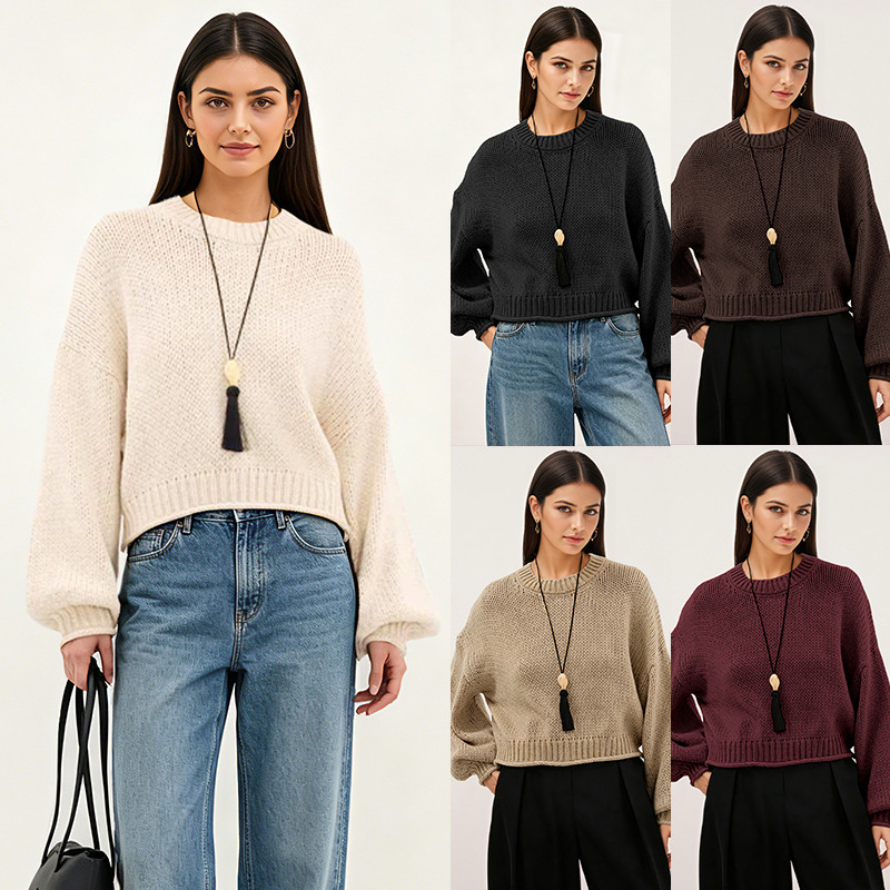 Women's Loose Crewneck Pullover Sweater Casual Knit Top