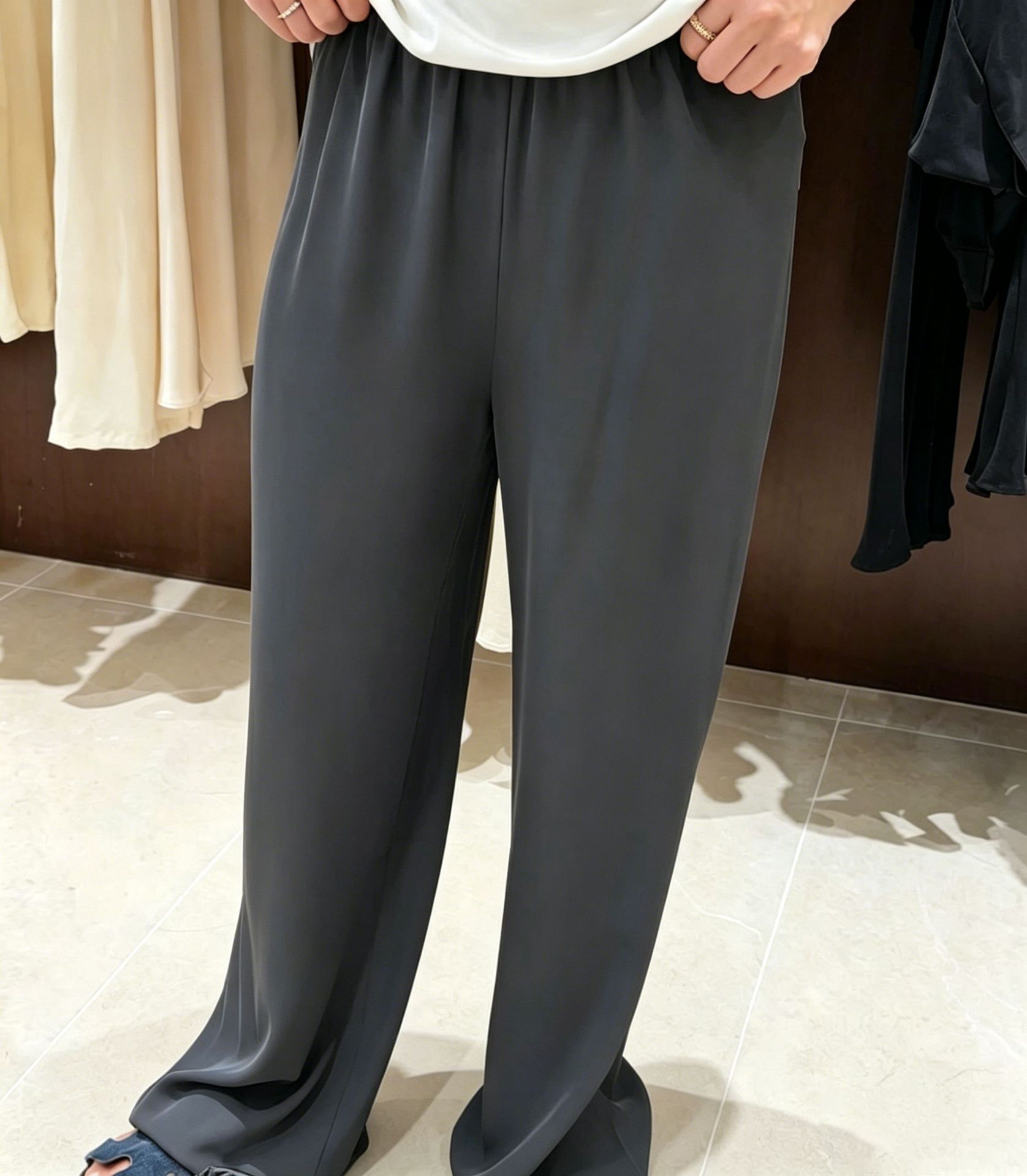 Women's Textured Twill Wide-Leg Casual Pants with Drape